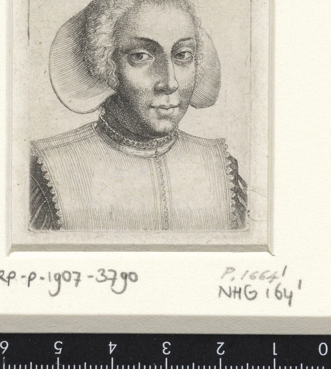 Portret van een vrouw met hoofdkapje by Wenceslaus Hollar, print, 1636
