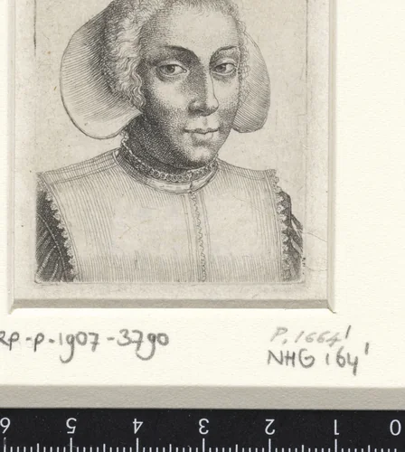 Portret van een vrouw met hoofdkapje by Wenceslaus Hollar, print, 1636