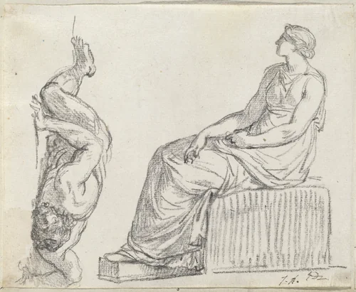 Seated Woman and Man Sprawling on the Ground by Jacques-Louis David, drawing, 1775-1780