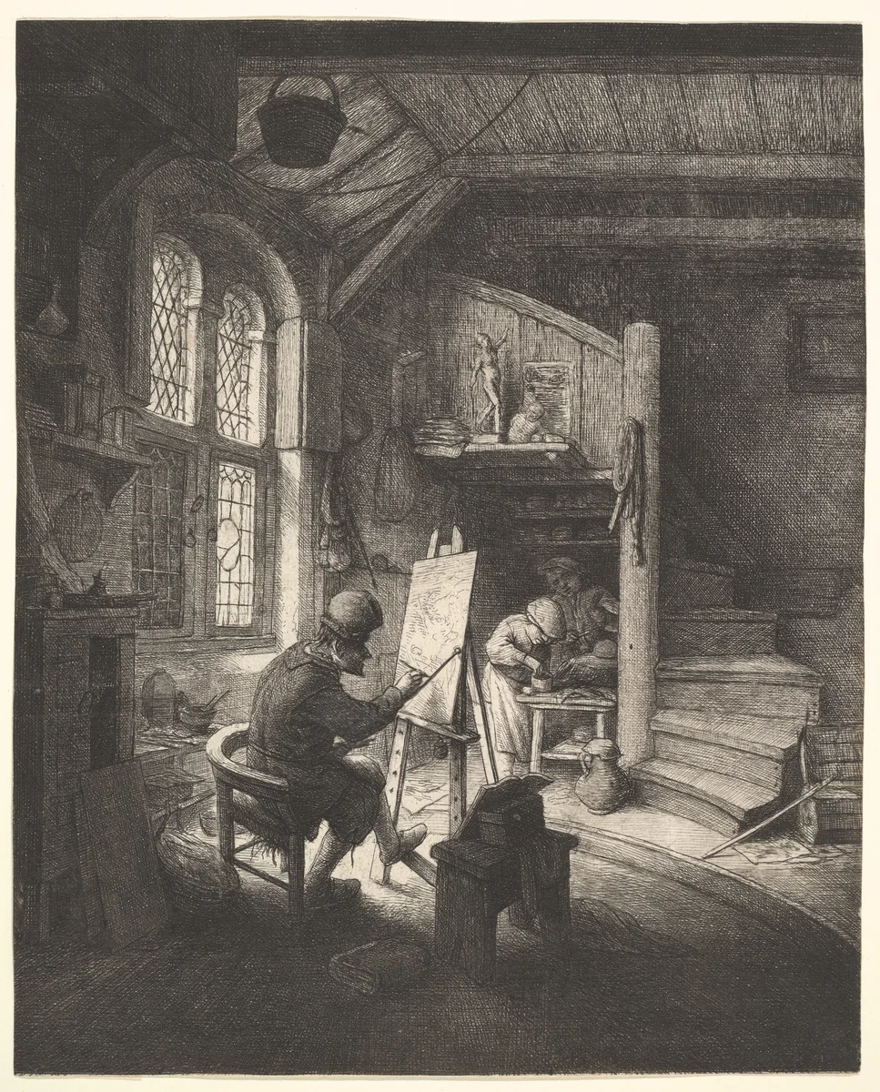The Painter in His Studio by Adriaen van Ostade, print, 1662-1672