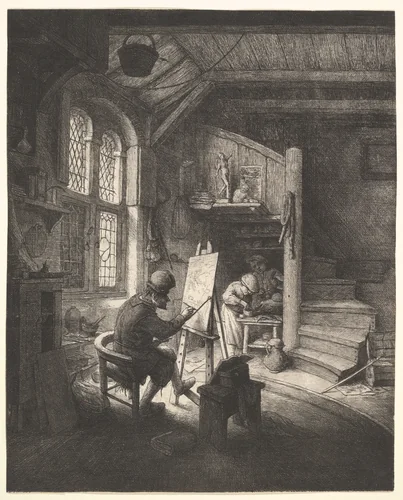 The Painter in His Studio by Adriaen van Ostade, print, 1662-1672