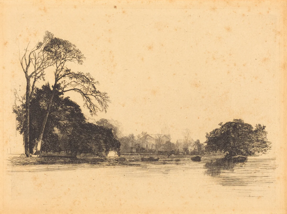 Banks of the Tamise by Maxime Lalanne, print, 1869