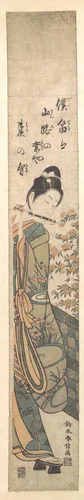 A Young Man Standing before a Garden Fence by Suzuki Harunobu (鈴木春信), print, 1753-1773