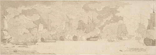 Sea Battle by anonymous, drawing, 1600-1700