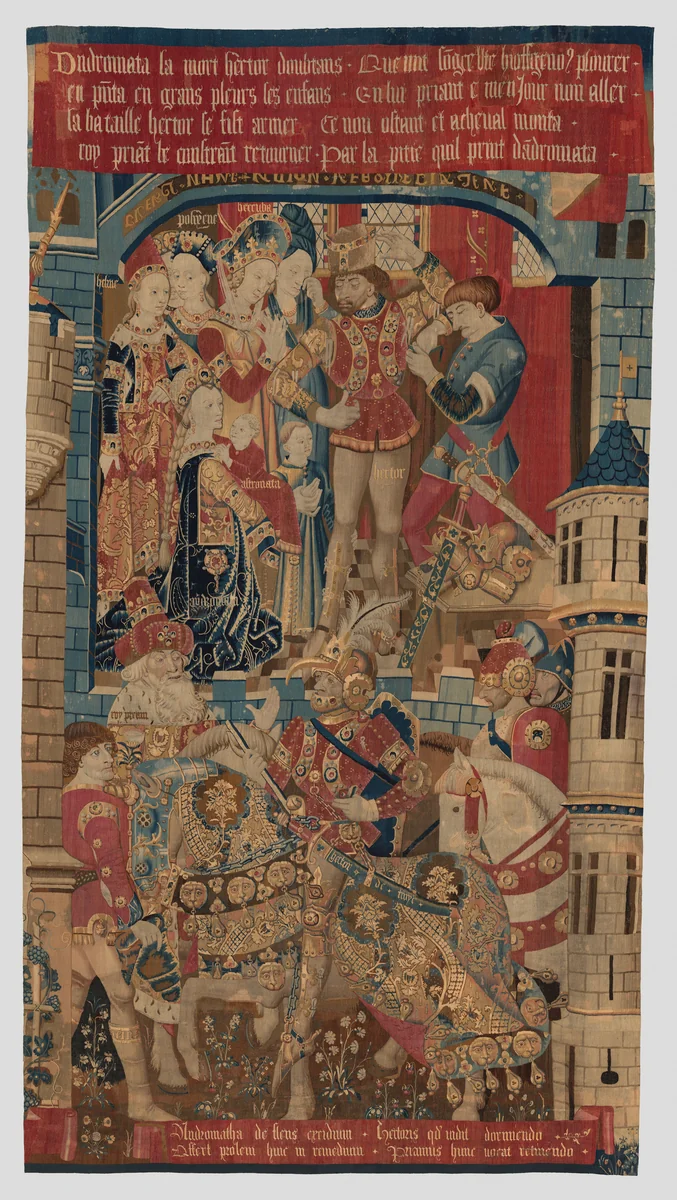 Andromache and Priam Urging Hector Not to Go to War (from Scenes from the Story of the Trojan War) by Pasquier Grenier, textile, 1470-1490