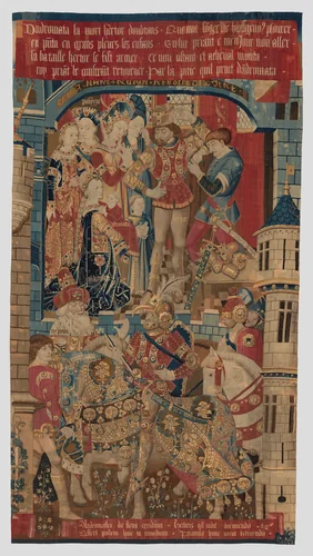 Andromache and Priam Urging Hector Not to Go to War (from Scenes from the Story of the Trojan War) by Pasquier Grenier, textile, 1470-1490