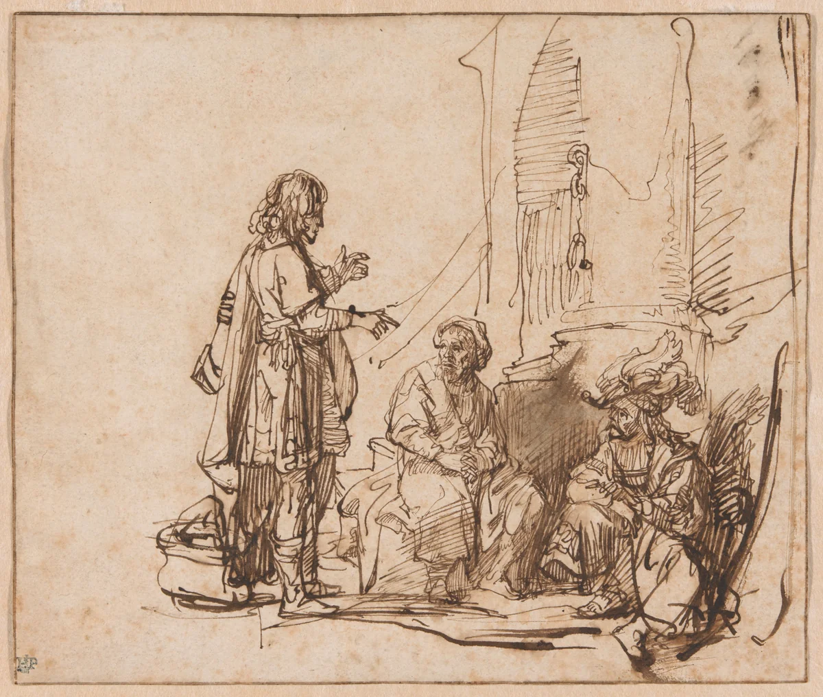 Joseph Interpreting the Prisoners' Dreams by Govaert Flinck, drawing, 1637-1639