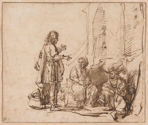 Joseph Interpreting the Prisoners' Dreams by Govaert Flinck, drawing, 1637-1639