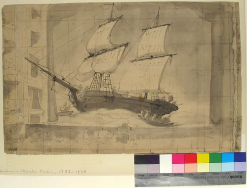 Drawing for Wagner's "Le Vaisseau Fantôme," Paris Opéra by Pierre Luc Charles Cicéri, drawing, 1842