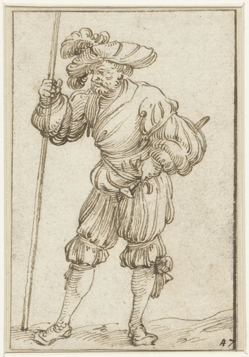 Staande landsknecht by Unknown, drawing, 1510-1550