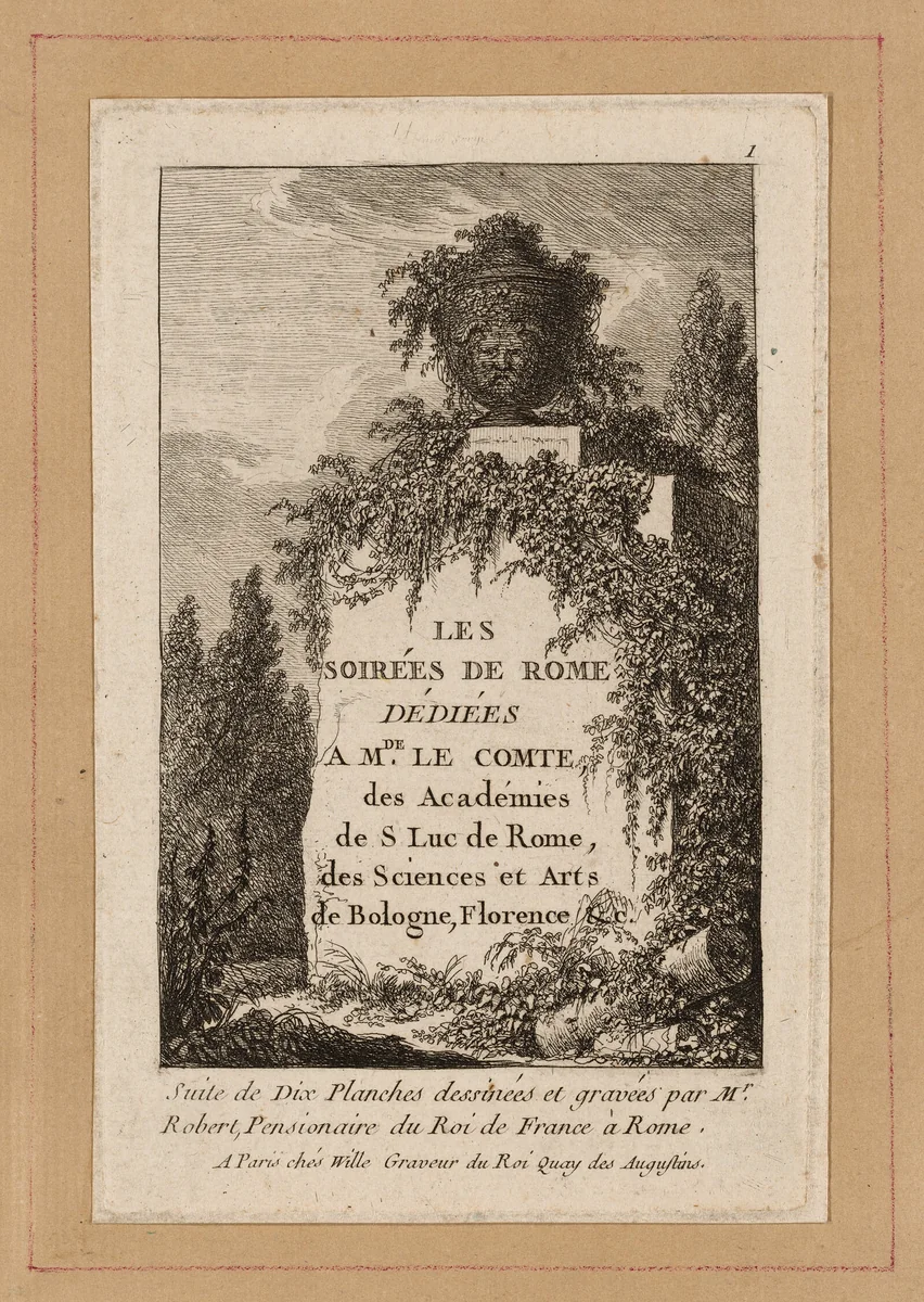 Plate One from Evenings in Rome by Hubert Robert, print, 1763-1764