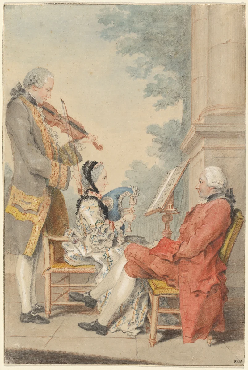 Monsieur and Madame Blizet with Monsieur Le Roy the Actor by Louis de Carrogis, drawing, 1760-1770