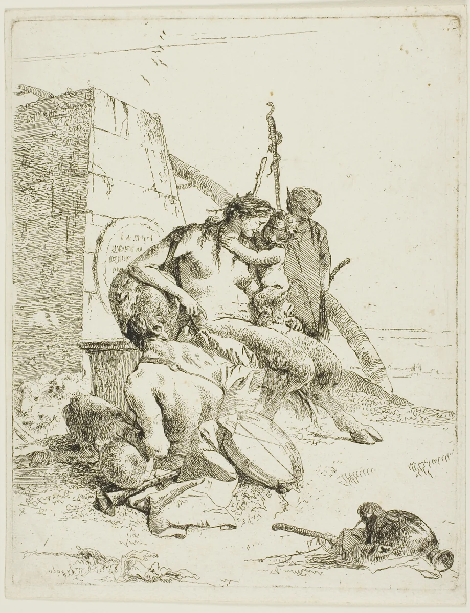 Satyr Family with the Obelisk, from Scherzi by Giovanni Battista Tiepolo, print, 1735-1740