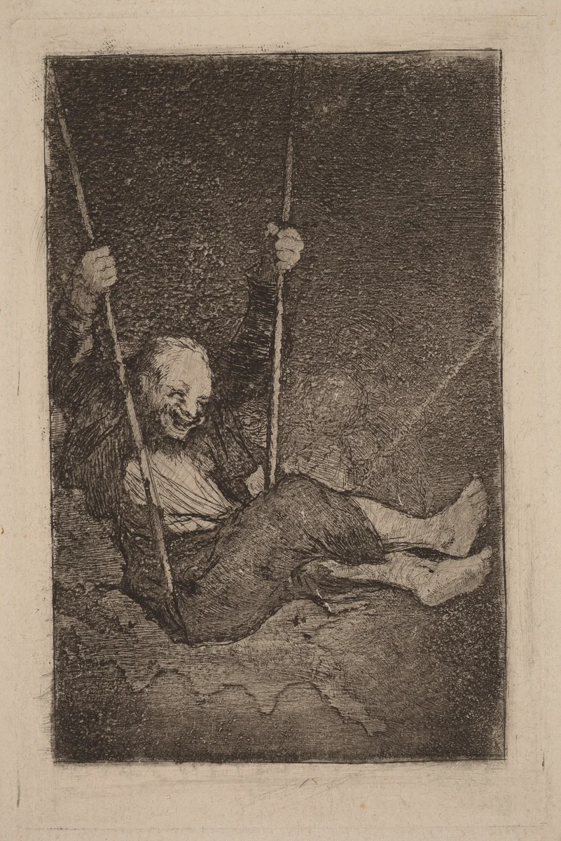 Old Man on a Swing by Francisco Goya, print, 1826-1828