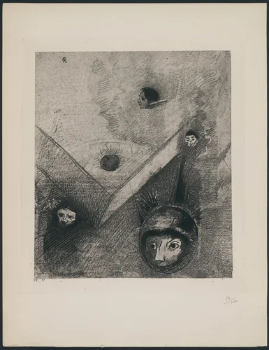 On the Backdrop of Our Nights God with His Knowing Finger Traces a Multiform Implacable Nightmare (Sur le fond de nos nuits Dieu de son doigt savant dessine un cauchemar multiforme et sans trêve) from The Flowers of Evil (Les Fleurs du mal) by Odilon Redon, print, 1890