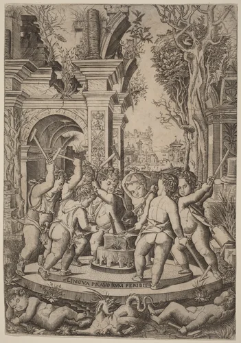 Fate of an Evil Tongue by Nicoletto da Modena, print, 1507