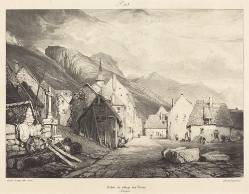 Entrée du village des Bains by Eugène Isabey; Pierre-Luc-Charles Ciceri, print, 1831