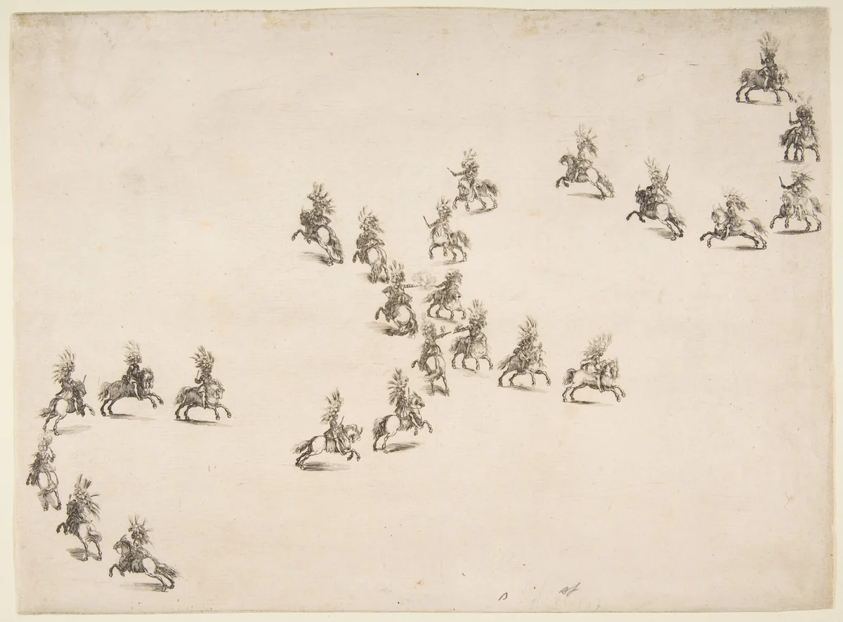 Twenty-four Cavaliers Form a Double S by Stefano della Bella, print, 1652