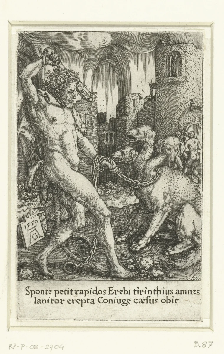 Hercules en Cerberus by Unknown, print, 1550