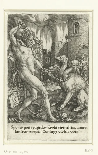 Hercules en Cerberus by Unknown, print, 1550