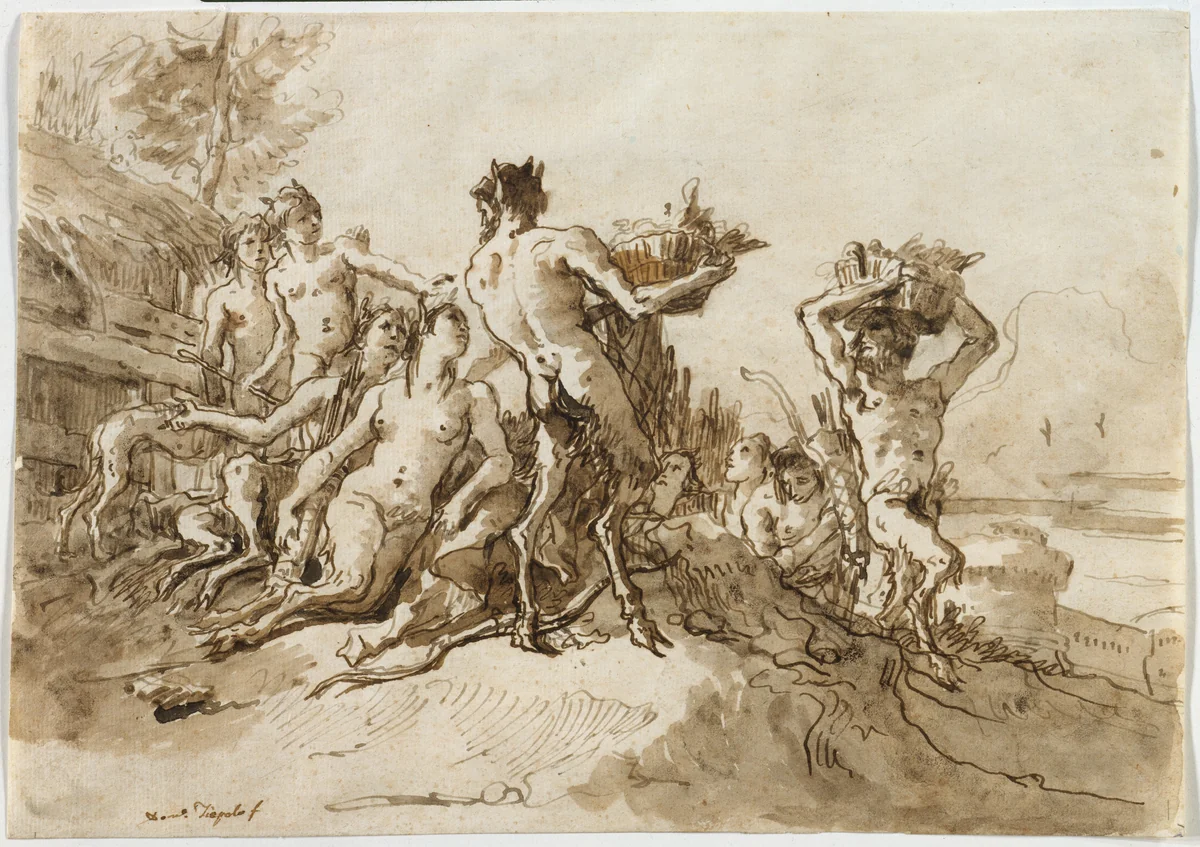 Satyrs Carrying Baskets of Provision for Their Families by Giovanni Domenico Tiepolo, drawing, 1768-1794