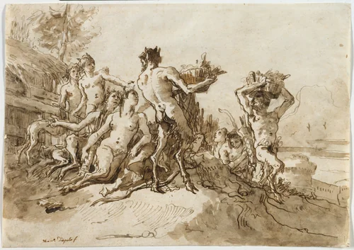 Satyrs Carrying Baskets of Provision for Their Families by Giovanni Domenico Tiepolo, drawing, 1768-1794