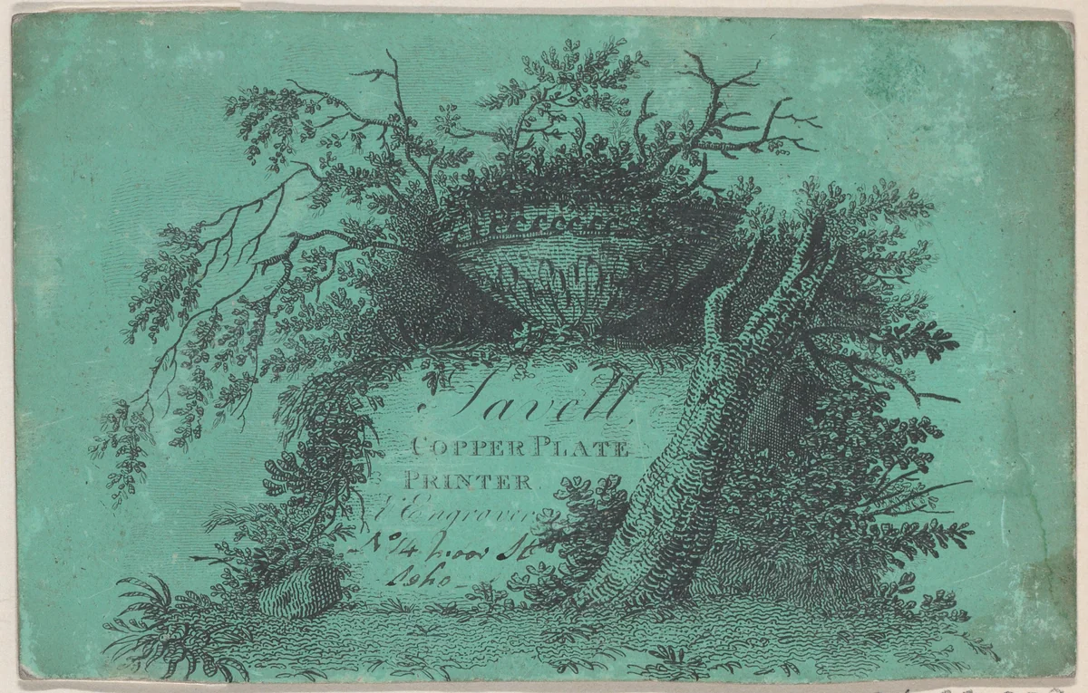 Trade Card for Savell, Copper Plate Printer by anonymous, print, 1700-1800