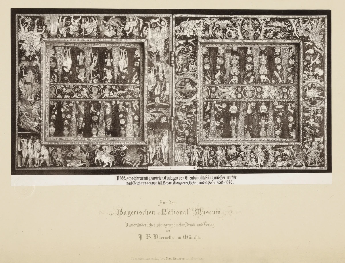 Schaakbord met inleg van ivoor, messing en parelmoer by anonymous, print, 1869-1887