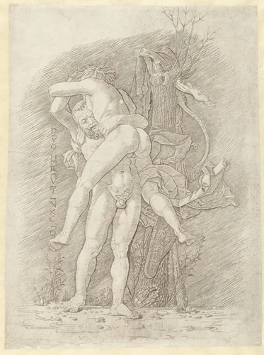 Hercules en Antaeus by Unknown, print, 1475-1499