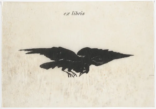 Le Corbeau volant, les ailes déployées (The Flying Raven) (ex libris) from Le Corbeau (The Raven) by Édouard Manet, illustrated book, 1875