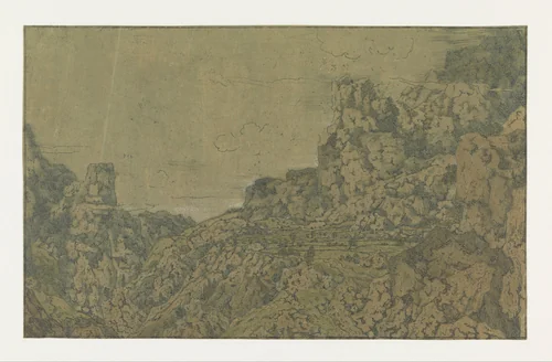 Berglandschap met een plateau by Hercules Segers, print, 1625-1630