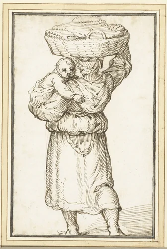 Lopende vrouw van achteren gezien by Bartolomeo Passarotti, drawing, 1538-1592