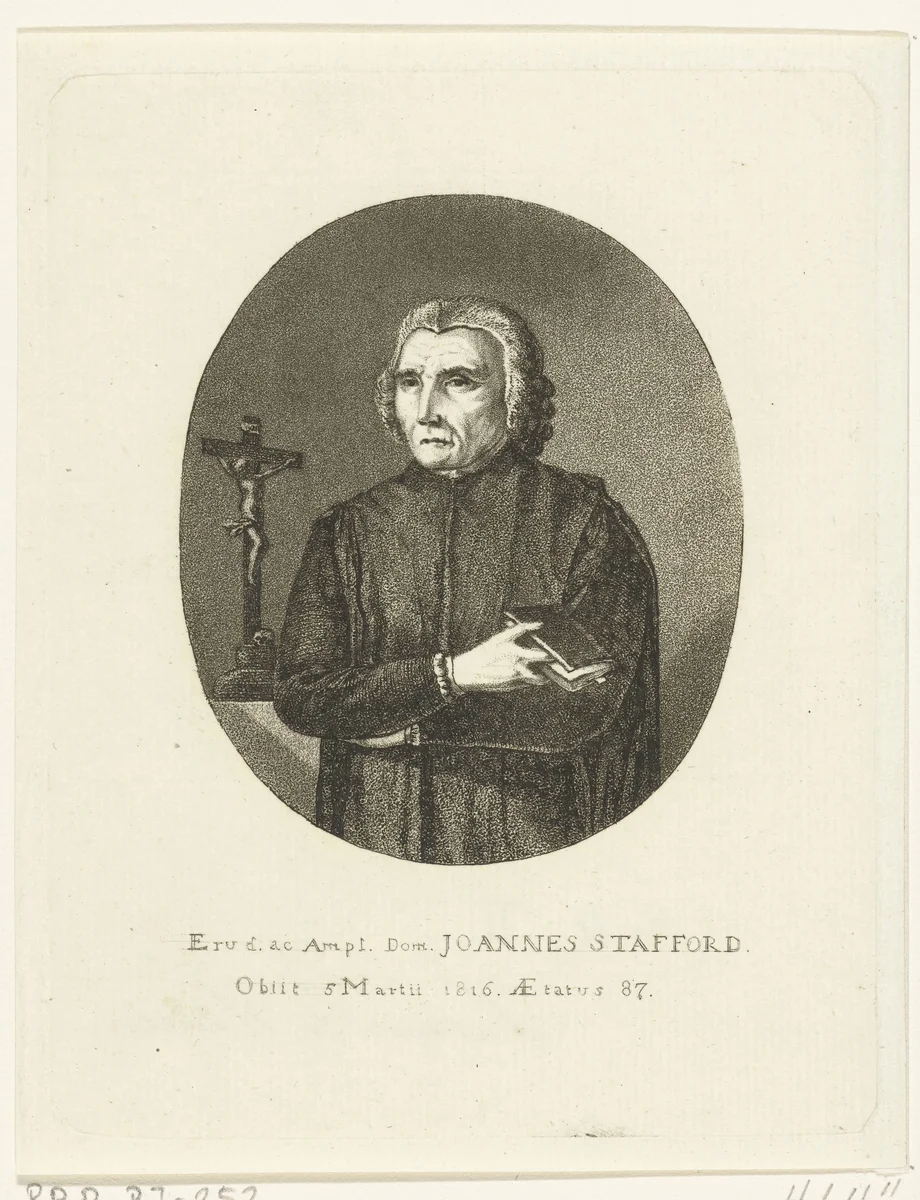 Portret van Joannes Stafford by Ernst Willem Jan Bagelaar, print, 1798-1837