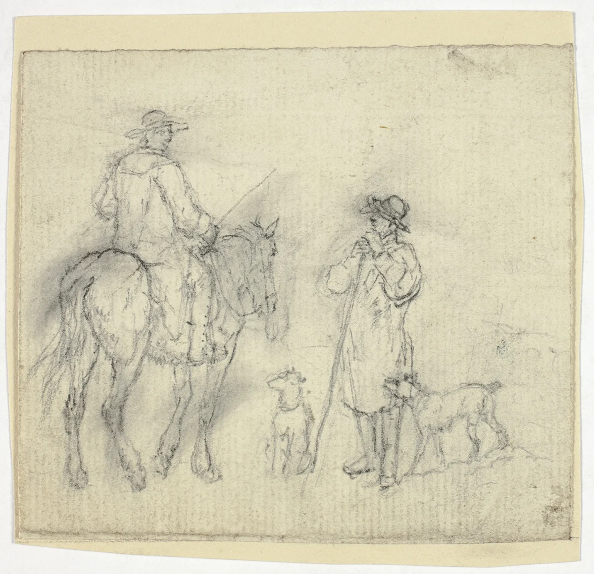 Man with Dogs and Another on Horseback by William Henry Pyne, drawing, 1789-1843