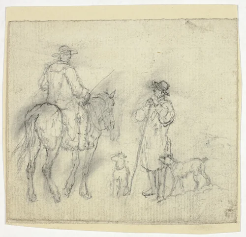 Man with Dogs and Another on Horseback by William Henry Pyne, drawing, 1789-1843