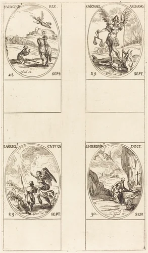 St. Wenceslas; St. Michael, Archangel; The Guardian Angel; St. Jerome by Jacques Callot, print, 1627-1637