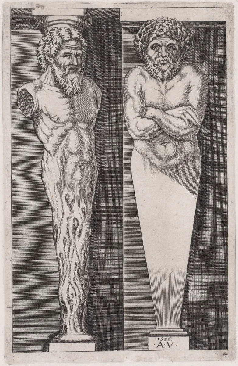 Two Men, from "The Hermae" by Agostino Veneziano, print, 1536