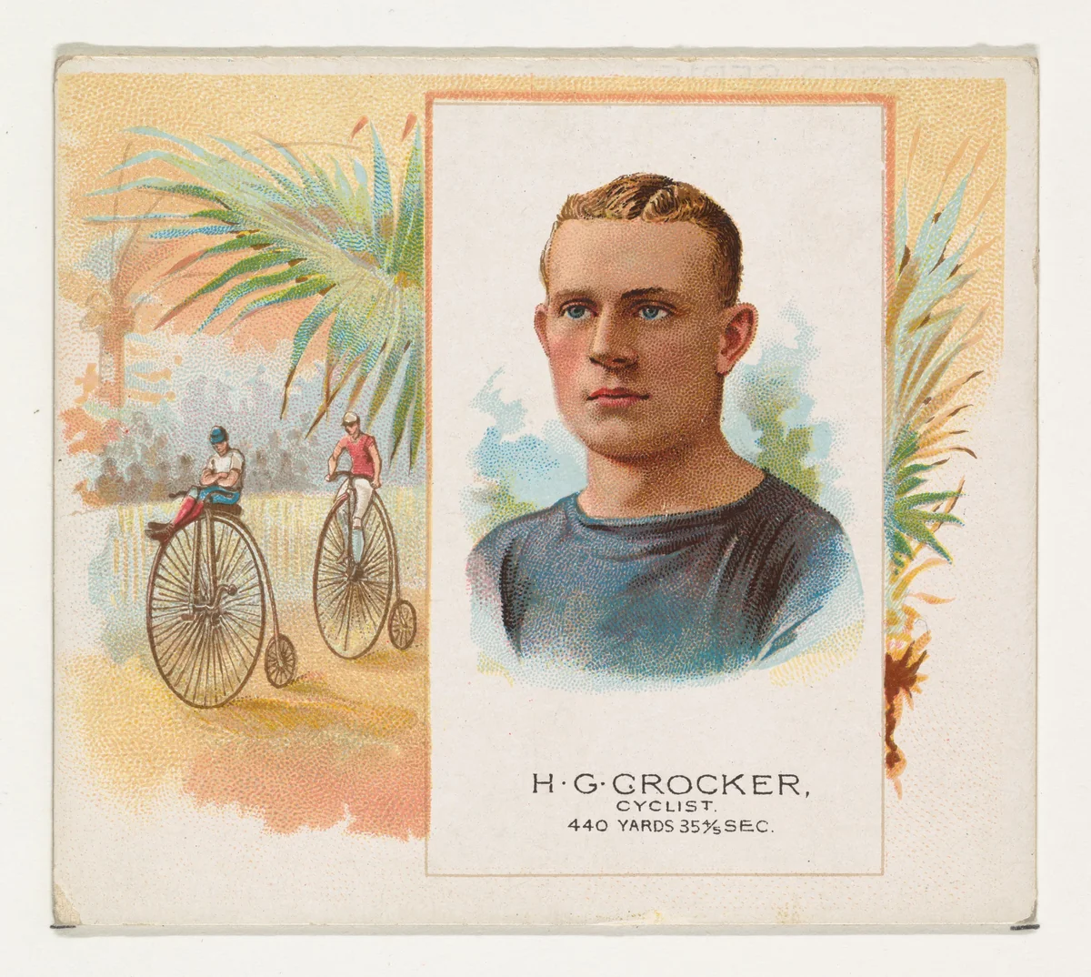 H.G. Crocker, Cyclist, from World's Champions, Second Series (N43) for Allen & Ginter Cigarettes by Allen & Ginter, print, 1888