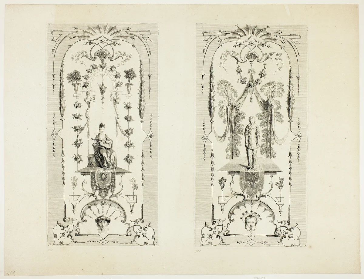 Screen of Six Sheets (311 & 312) by Louis Crépy, print, 1700-1799