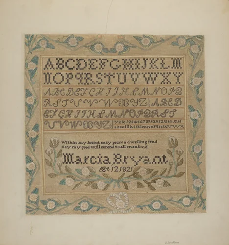 Sampler by Alfonso Moreno, index of american design, 1937