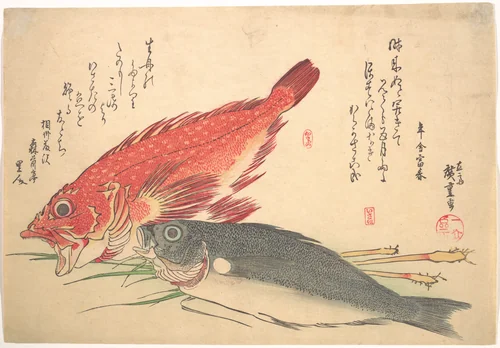 Isaki and Kasago Fish, from the series Uozukushi (Every Variety of Fish) by Utagawa Hiroshige (歌川広重), print, 1830-1839