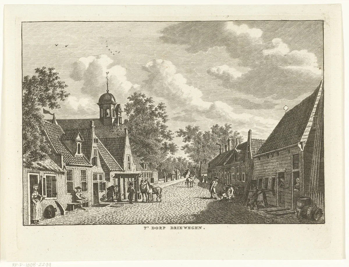 Dorpsgezicht met straat te Driewegen by Carel Frederik Bendorp, print, 1786-1792