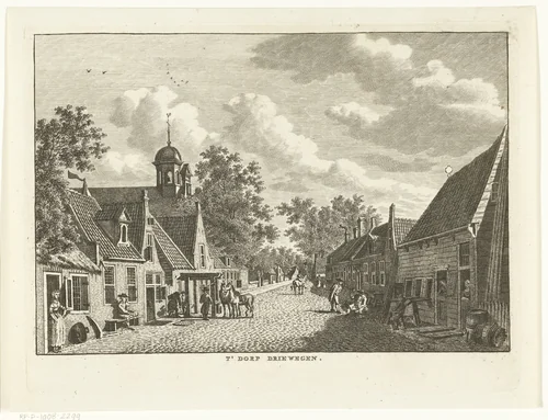 Dorpsgezicht met straat te Driewegen by Carel Frederik Bendorp, print, 1786-1792