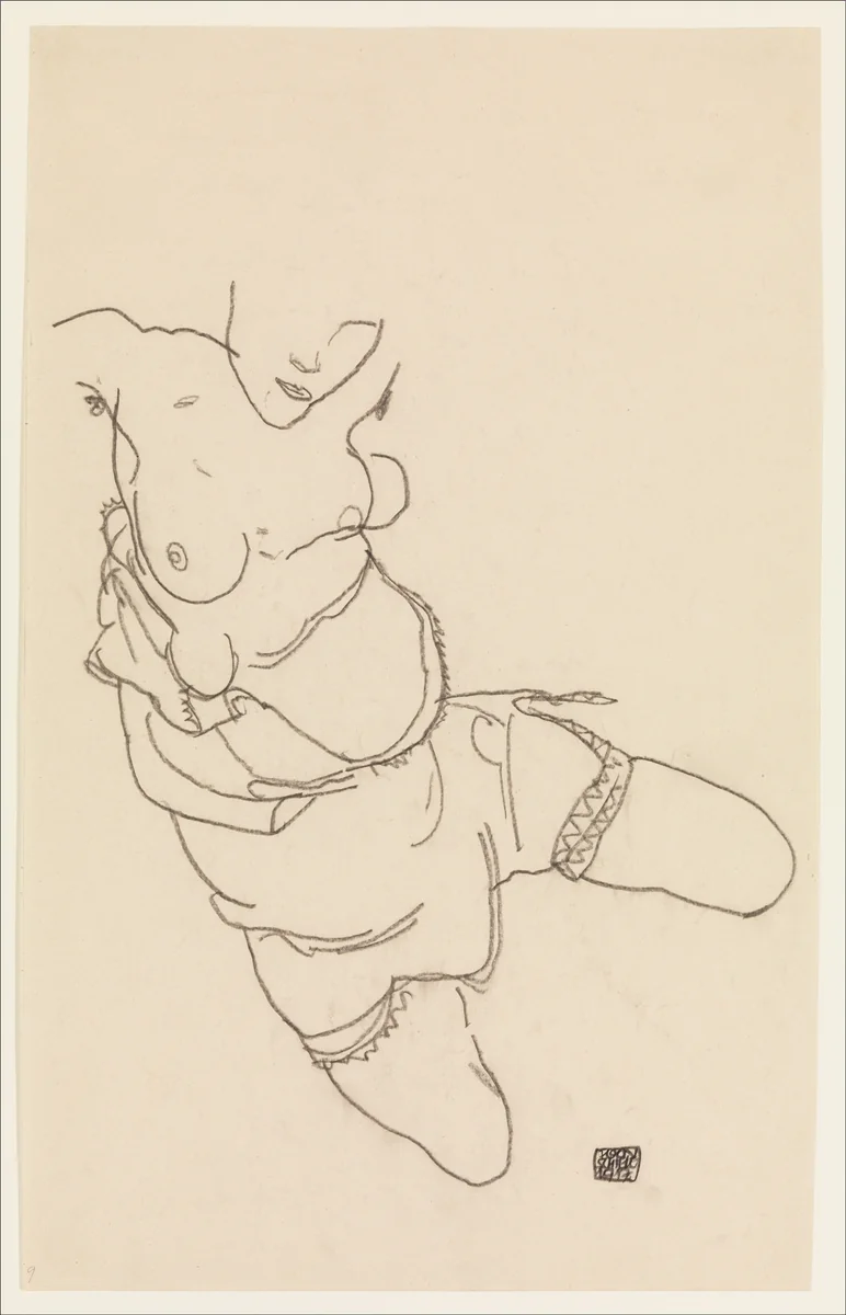 Semi-Dressed Model by Egon Schiele, drawing, 1917