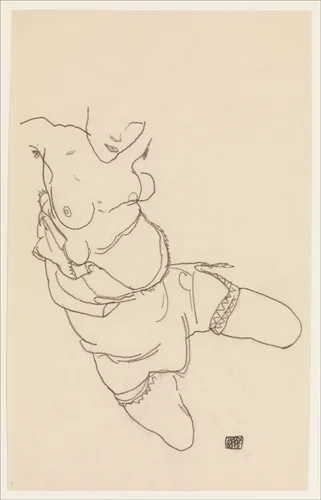 Semi-Dressed Model by Egon Schiele, drawing, 1917