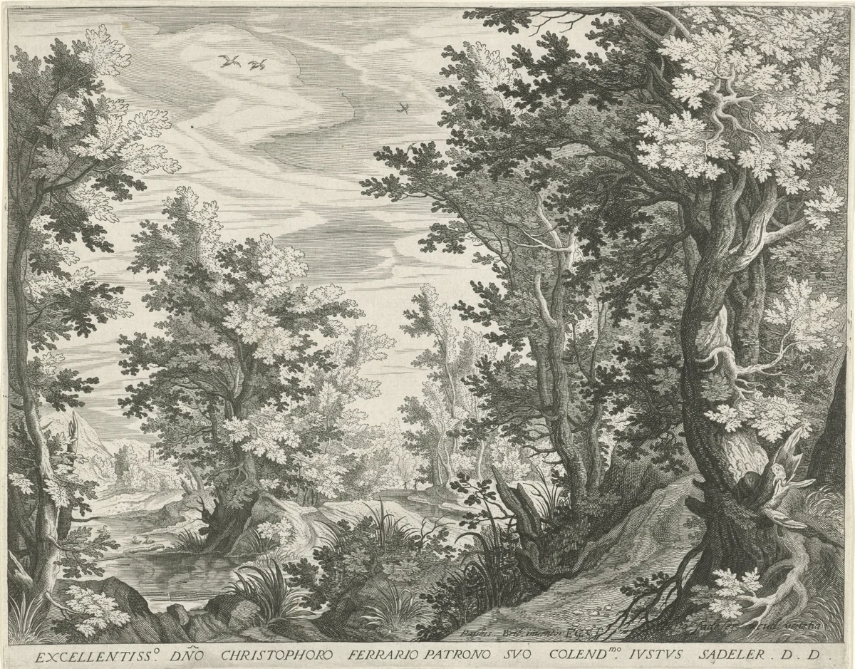 Boslandschap by Unknown, print, 1580-1620