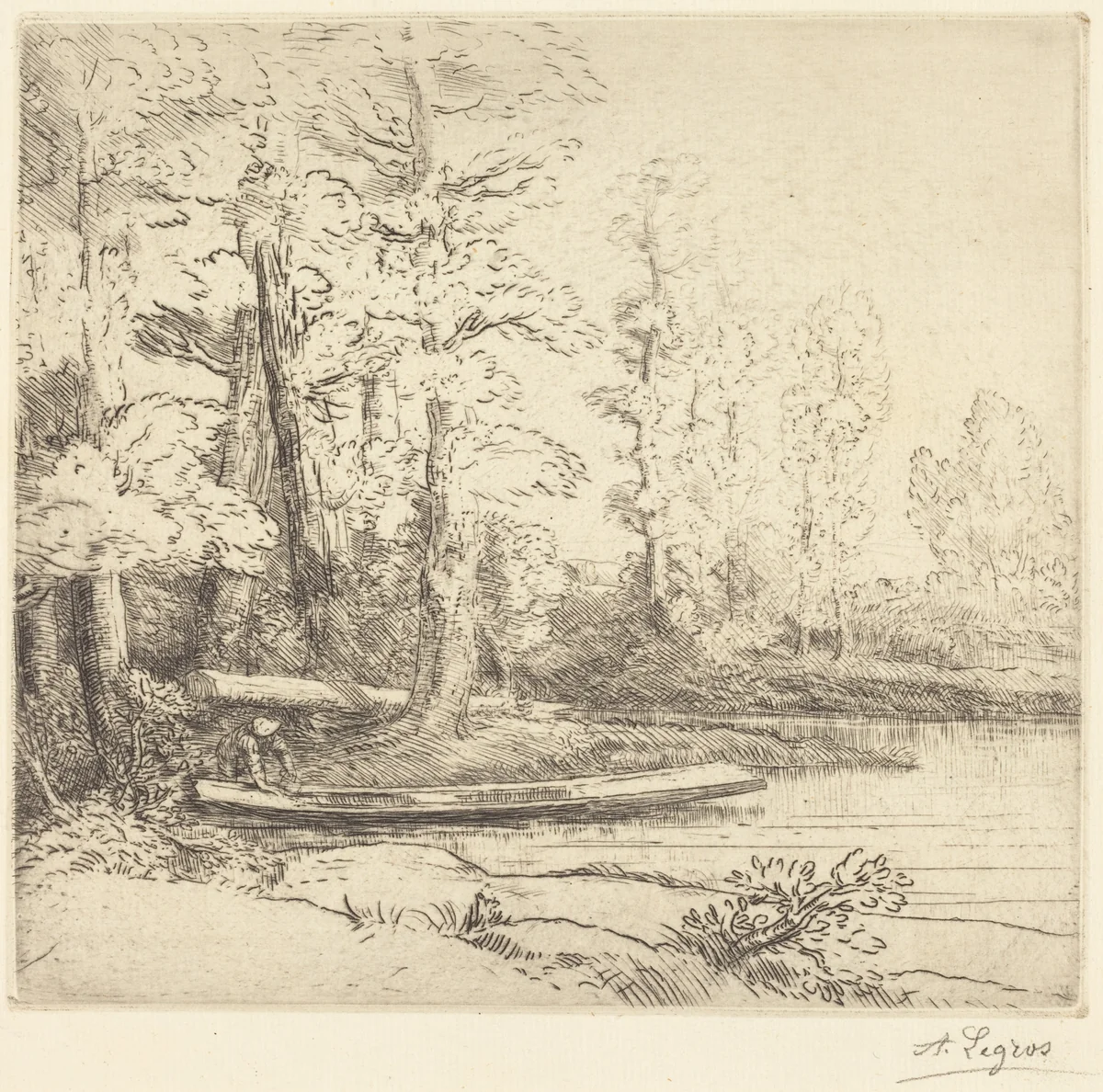 Trees at Water's Edge (Les arbres au bord de l'eau) by Alphonse Legros, print, 1837-1911