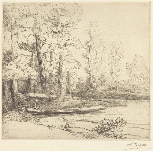 Trees at Water's Edge (Les arbres au bord de l'eau) by Alphonse Legros, print, 1837-1911