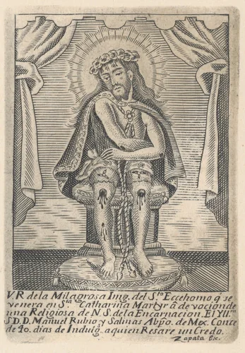 'Ecce Homo' Christ seated, crowned, his wounds showing by anonymous, print, 1750-1765