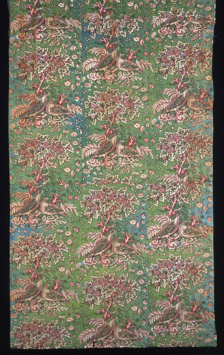 Plum Trees and Pheasants (Furnishing Fabric) by Bannister Hall Print Works, textile, 1820-1850
